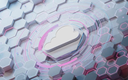 Cloud computing with polygon materials, 3d rendering. Computer digital drawing.の写真素材