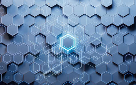 Hexagonal scientific and technological materials, 3d rendering. Computer digital drawing.の写真素材