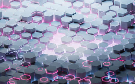 Hexagonal scientific and technological materials, 3d rendering. Computer digital drawing.の写真素材