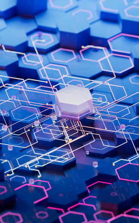 Hexagonal scientific and technological materials, 3d rendering. Computer digital drawing.