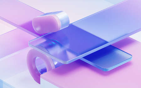 Gradient glasses and cubes, 3d rendering. Computer digital drawing.