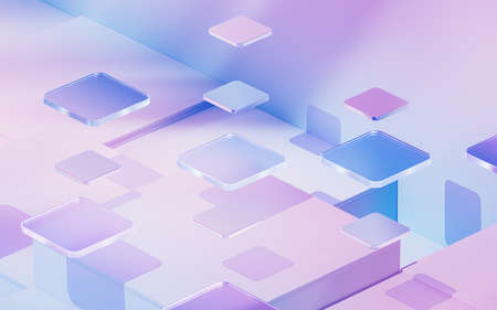 Gradient glasses and cubes, 3d rendering. Computer digital drawing.