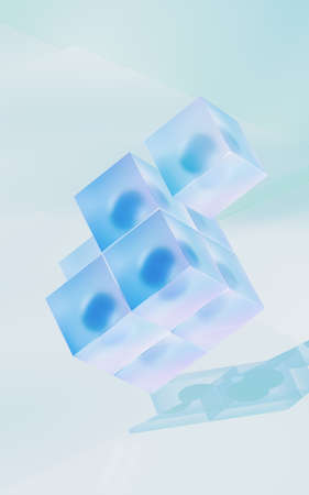 Gradient glasses and cubes, 3d rendering. Computer digital drawing.の写真素材