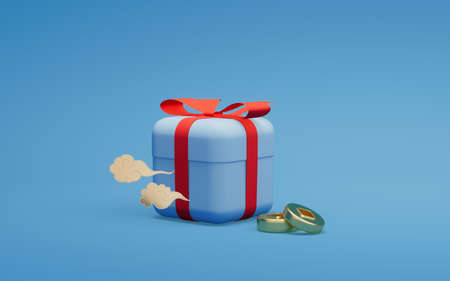 Gifts and Chinese style background, 3d rendering. Computer digial drawing.の写真素材