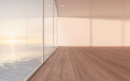 Empty room with wooden floor, 3d rendering. Computer digital drawing.