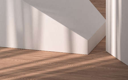 Empty room with wooden floor, 3d rendering. Computer digital drawing.の写真素材