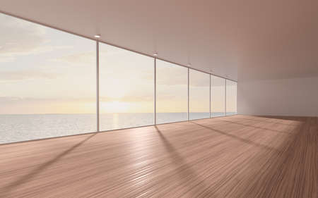 Empty room with wooden floor, 3d rendering. Computer digital drawing.
