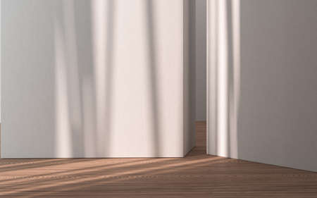 Empty room with wooden floor, 3d rendering. Computer digital drawing.