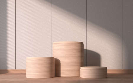 Empty wooden stage with wood floor background, 3d rendering. Computer digital drawing.の写真素材