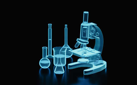Holographic image of laboratory instrument, futuristic element, 3d rendering. Computer digital drawing.の写真素材