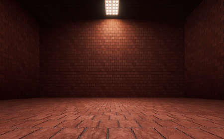 Empty room with brick wall, 3d rendering. Computer digital drawing.の写真素材
