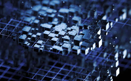 Abstract cube construction, 3d rendering. Computer digital drawing.