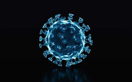 Holographic image of virus, futuristic element, 3d rendering. Computer digital drawing.の写真素材
