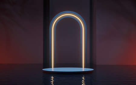 Dark room with water pool inside, 3d rendering. Computer digital drawing.の写真素材