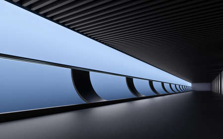 Dark tunnel, futuristic concept, 3d rendering. Computer digital drawing.