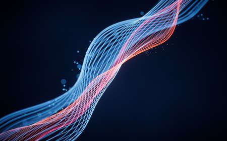 Flowing wave lines, curve pattern, 3d rendering. Computer digital drawing.の写真素材