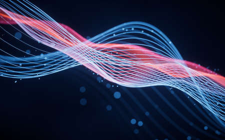 Flowing wave lines, curve pattern, 3d rendering. Computer digital drawing.の写真素材