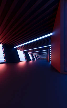 Dark tunnel, futuristic concept, 3d rendering. Computer digital drawing.