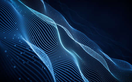 Flowing wave lines, curve pattern, 3d rendering. Computer digital drawing.