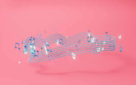 Music notes, musical tunes, 3d rendering. Computer digital drawing.