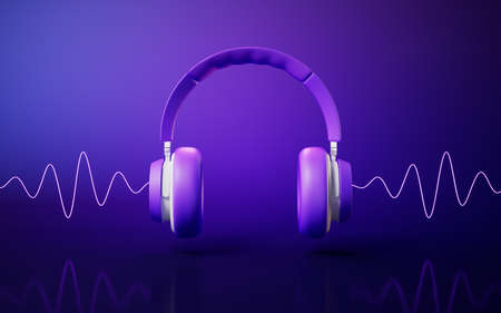Headphones gaming headset, 3d rendering. Listening audio electronic device. Computer digital drawing.の写真素材
