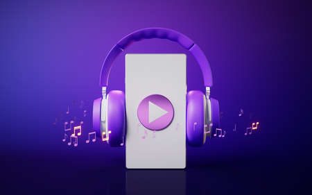 Earphone and mobile phone, 3d rendering. Computer digital drawing.の写真素材