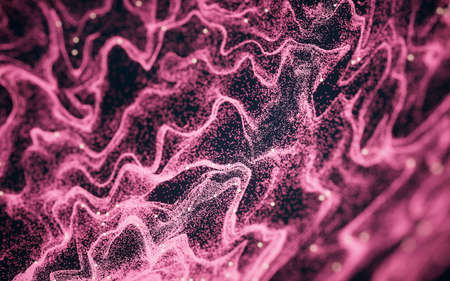 Abstract particles with wave pattern, 3d rendering. Computer digital drawing.