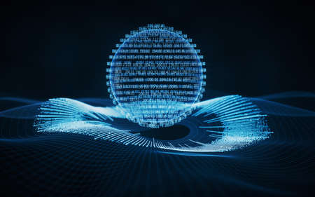 Coding digital planet with big data concept, 3d rendering. Computer digital drawing.