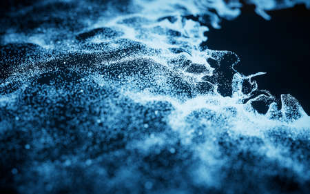 Abstract particles with wave pattern, 3d rendering. Computer digital drawing.