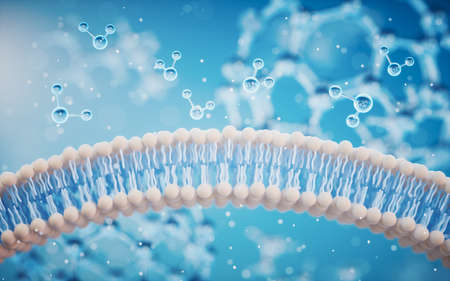 Cell membrane with blue background, 3d rendering. Computer digital drawing.