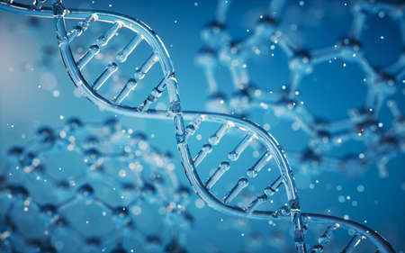 DNA genomes structure with molecule background, 3d rendering. Computer digital drawing.の写真素材