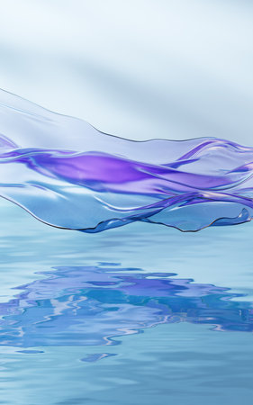 Flowing transparent cloth on water surface, 3d rendering. Computer digital drawing.の写真素材
