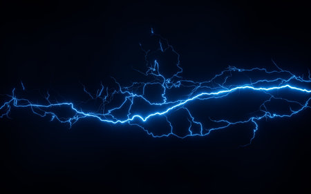Blue lightning with dark background, 3d rendering. Computer digital drawing.
