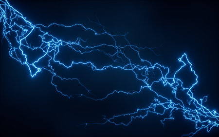 Blue lightning with dark background, 3d rendering. Computer digital drawing.