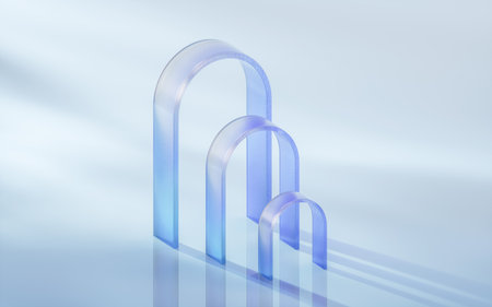 Curve glass with light illuminated, 3d rendering. Computer digital drawing.
