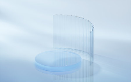Curve glass with light illuminated, 3d rendering. Computer digital drawing.