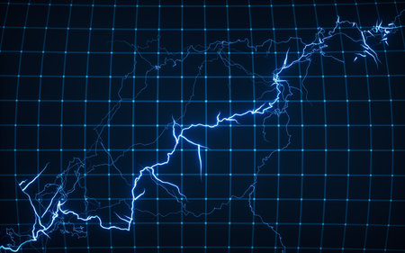Blue lightning with dark background, 3d rendering. Computer digital drawing.