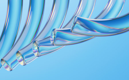 Transparent bend pole with abstract geometric background, 3d rendering. Computer digital drawing.