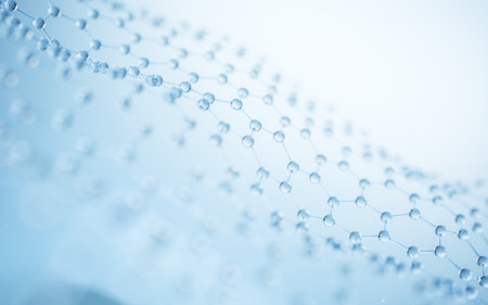 Molecule structure with hexagonal shape, 3d rendering. Computer digital drawing.の写真素材