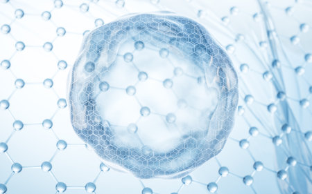 Transparent bubble with molecule structure background, 3d rendering. Computer digital drawing.の写真素材