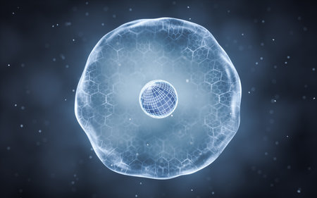 Biological cell with thin film, 3d rendering. Computer digital drawing.