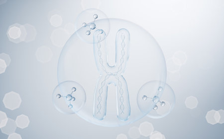 Chromosome with blue background, 3d rendering. Computer digital drawing.