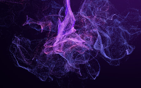 Flowing particles with smoke shape, 3d rendering. Computer digital drawing.の写真素材