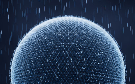 Digital sphere with glowing lines structure, 3d rendering. Computer digital drawing.