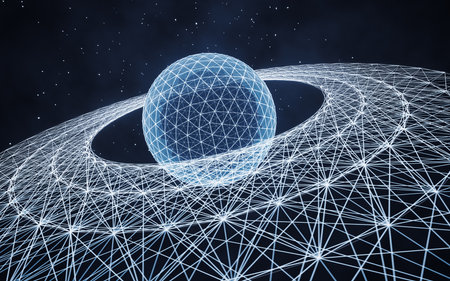 Digital sphere with glowing lines structure, 3d rendering. Computer digital drawing.