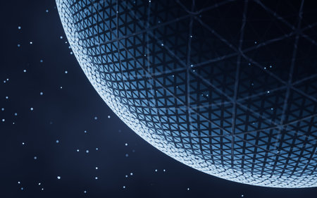 Digital sphere with glowing lines structure, 3d rendering. Computer digital drawing.の写真素材