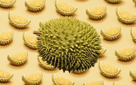 The fruit durian, delicious fruit, 3d rendering. Computer digital drawing.