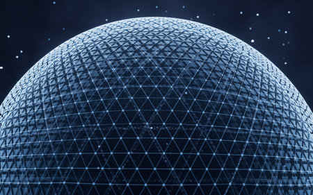 Digital sphere with glowing lines structure, 3d rendering. Computer digital drawing.