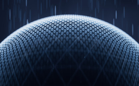 Digital sphere with glowing lines structure, 3d rendering. Computer digital drawing.の写真素材