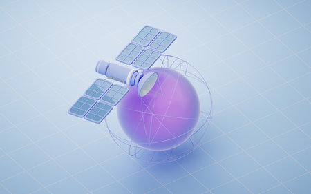Cartoon planet sphere with satellite, 3d rendering. Computer digital drawing.の写真素材